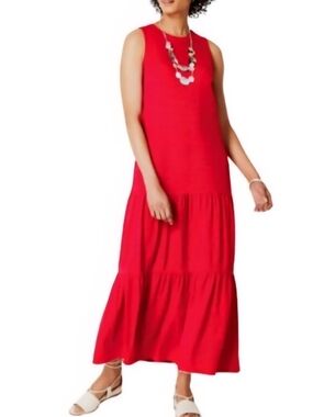 J. Jill Red Flair Long Maxi Skirt Dress, a sleeveless, red, cotton Large